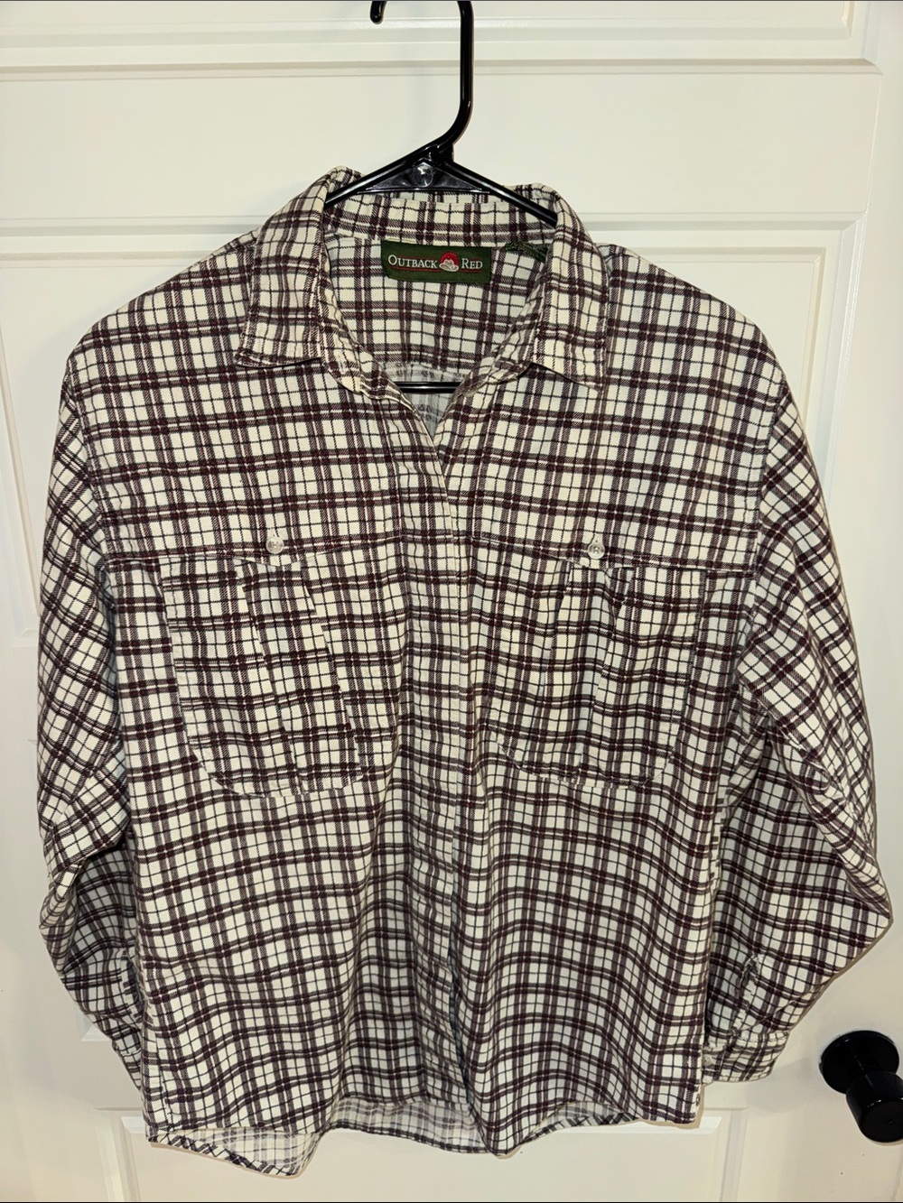 Outback Red Men’s Cream & Burgundy Plaid Casual Button-Down Shirt